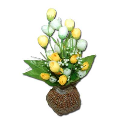 "Artificial Flower  bunch in a Cane Vase - Click here to View more details about this Product